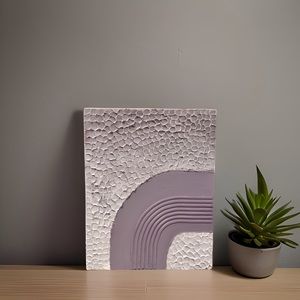 handmade plaster canvas wall art purple & white one of a kind